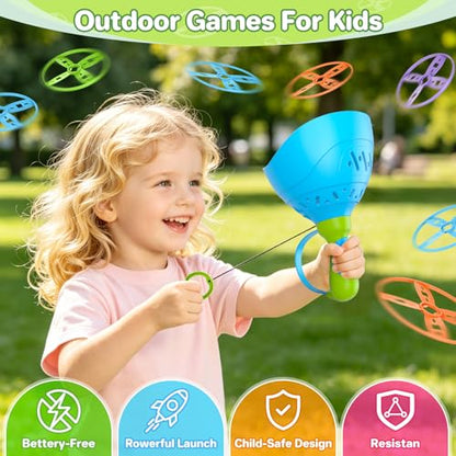 Outdoor Toys for Kids Ages 4-8, 4 Pack Flying Disc Launcher Toy for Kids, Outside Yard Manual Capture Game Toys for Toddlers 3-5, Flying Catching Games for Boys Girls Christmas Easter Birthday Gifts