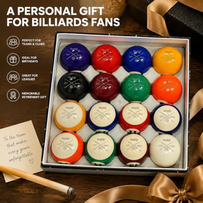 Custom Personalized Pool Ball Laser Engraved Billiard Ball Gift 2.25 Inch Standard Size Polyester Resin Desk Display Optional Ball Stand Add-On White - color: 16pcs set