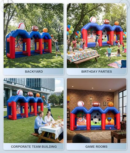 Inflatable Carnival Games, Inflatable Basketball Shot Football Baseball Toss Throwing Target, Basketball Football Baseball Game with 750w Blower for Indoor Outdoor, Party, Lawn Interactive Game