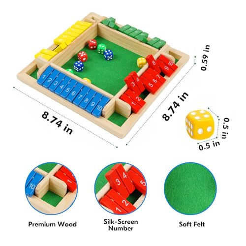 2 Pack Shut the Box Game, 2-4 Play Wooden Dice Math Games for Adults and Kids, Shut the Box Board with 8 Dices for Classroom, Home, Party, Pub