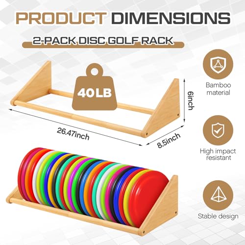 Weysat 1/2 Pack Disc Golf Storage Rack Wall Mount Disc Golf Accessories Organizer Rack Holder Basket Shelf for Home Garage - style: Wood