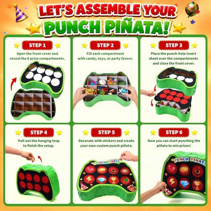 WERNNSAI Game Punch Piñata - Punch Box Piñata with 4 Replacement Punch Papers & 4 Sets of DIY Stickers, Hanging Unboxing Game Supplies for Video Game Party, Gamer Birthday, School Carnival Decor - style: Game Punch