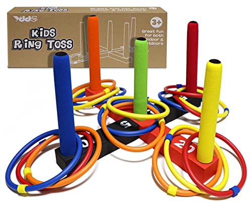 Ring Toss Game for Kids, Indoor & Outdoor Game for Family and Adults with 5 Poles, 2 Bases and 16 Rings in 4 Colors, Soft Foam Toy for Kids Backyard Ring Toss Fun - color: BLACK & RED