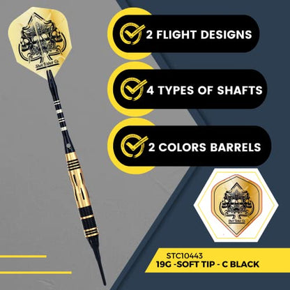 Soft Tip Darts Set - Professional Darts with Customizable Configuration, Aluminum & Plastic Shafts, O-Rings, Flights, Dart Tool, 50PC Extra 2BA Tips - color: 19g-Black C-STC10443