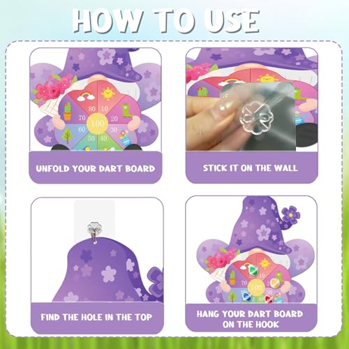 Yquqwn Large Spring Dart Board Game Flower Gnome Target with 12 Sticky Balls for Kids Spring Party Easter Games Indoor Outdoor Activities
