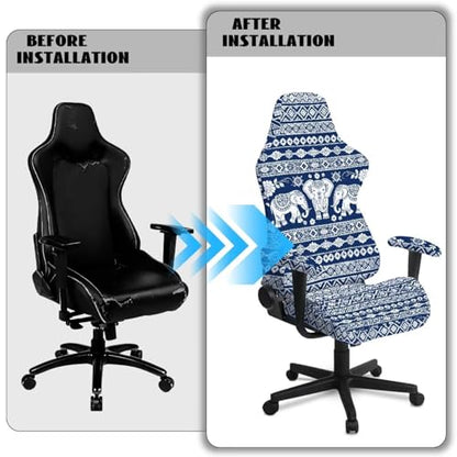 Suobstales Aztec American Tribal Elephant Pattern Gaming Chair Cover with Armrest Covers Waterproof Cat Scratch Proof, Stretch Gaming Chair Seat Covers for Ergonomic Game Rotating Office Chair - color: Aztec American Tribal Elephant