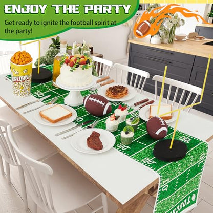 WinnerWhy 9 Pcs Football Party Goal Post Decoration Kit Includes 4 Football Field Goal Post 2 Football Court Table Runner 2 Mini Football 1 Pump for Football Theme Birthday Party Supplies