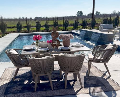 PURPLE LEAF 7 Pieces Patio Dining Set Wicker Outdoor Furniture Rectangular Table and Chairs Set for Garden Deck Aluminum Frame Backyard Kitchen Set, Cushions and Pillows Included Champagne - color: Champagne, size: 7 Pcs, style: Rectangular