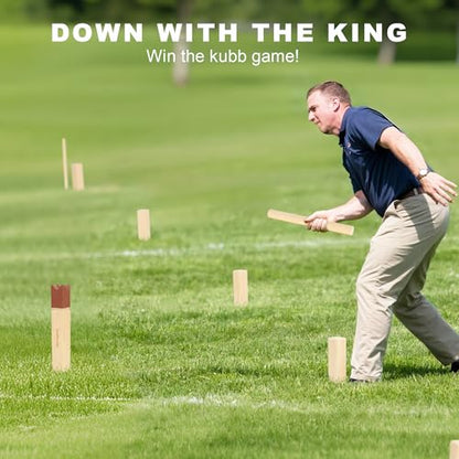 SunNordik Kubb Yard Game Set, Giant Viking Chess Outdoor Tossing Game with Carry Bag, Rubber Wood Backyard Lawn Game for Kids & Beginner - color: Classic