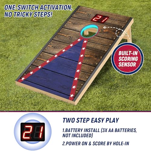Electronic Cornhole Board Set (2x1ft) - Automatic Scoring Corn Hole Game for Adults & Kids - Infrared Sensing Wood Set with 8 Bags & Carry Case for Backyard, Party & Tailgates