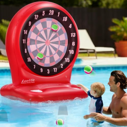 Inflatable Dart Toss Pool Toy Set, Giant Pool Game for Kids Ages 8–12, Teens & Adults, Floating Dart Board Water Toy with 4 Balls, Fun Summer Pool Party, Indoor/Outdoor Play