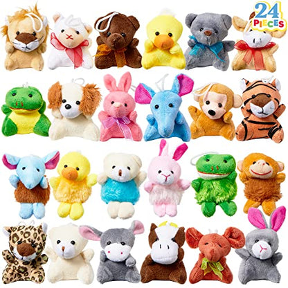JOYIN Claw Machine Arcade Toy with LED Light & Adjustable Sound, Rechargable Dispenser Toys Mini Vending Machine for Kids, 24 Pack Mini Animal Plush Toy Assortment (24 Units 3" Each), Animals Keychain