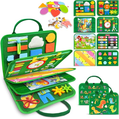 Gojmzo Busy Board Montessori Toys for Toddler Year Old Boy Girl Birthday Gifts, Busy Book Sensory Toys for Toddlers, Learning Educational Toddler Travel Activities - style: Green/P8