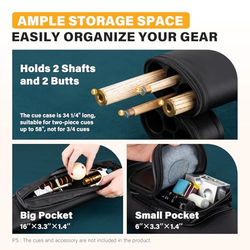 Trymaker Pool Cue Case, 2x2 Pool Stick Case (Not for 3/4) – Hard Billiard Bag for 2 Sticks, Billiard Accessories - color: Black
