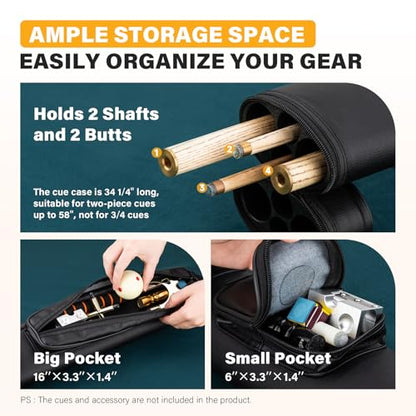 Trymaker Pool Cue Case, 2x2 Pool Stick Case (Not for 3/4) – Hard Billiard Bag for 2 Sticks, Billiard Accessories - color: Black