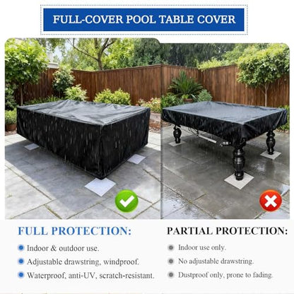 6/7/8/9 ft Pool Table Cover, 420D Oxford Waterproof Billiard Cover, Heavy Duty Dustproof Billiard Table Cover Indoor & Outdoor for Snooker Billiard Table & Pool Table Game,9FT(113" L x 61" W x 32" H) - size: 9FT(113" L x 61" W x 32" H)