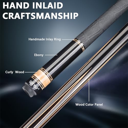CUEELF Professional Pool Cue Stick – Handmade, Low Deflection | Solid Brass Joint Low Deflection Shaft 12.5mm Pro Tip & Inlay Ring Leather Non-Slip Wrap Precision Balanced - color: CJ-SH-05