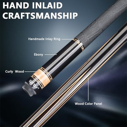 CUEELF Professional Pool Cue Stick – Handmade, Low Deflection | Solid Brass Joint Low Deflection Shaft 12.5mm Pro Tip & Inlay Ring Leather Non-Slip Wrap Precision Balanced - color: CJ-SH-05