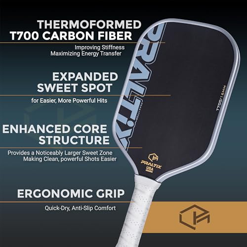 T700 Carbon Fiber Pickleball Paddles - USAPA Standard, Thermoformed Polypropylene Core, Anti-Slip Comfort Grip, Large Sweet Spot for Power Play, Intermediate and Advanced Players - style: Pow4