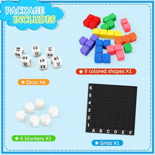 STEM Puzzle Game The Brain Square with 160000+ Solutions Pattern Matching Blocks Brain Teaser Toy Roll Dice & Race Your Opponent to Fill Grid for Kids Birthday (Single Player) - color: 1_player