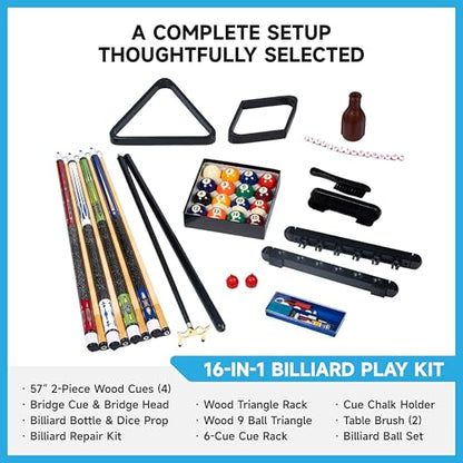 Empire USA - Pool Table Accessories Set 61 Piece, Billiard Kit with Cue Sticks, Ball Set, Triangle Rack & Cue Rack, Complete Pool Table Accessories Kit for Home Game Room