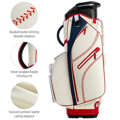 uniHimal Golf Cart Bag with 14-Way Full-Length Dividers, Premium PU Leather Golf Bag for Men Women with Plush Top, Magnetic Pocket and Rain Cover, Lightweight Golf Club Bag Includes Cooler Pockets - color: Beige Red Blue