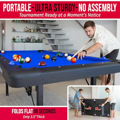 GoSports 6, 7, or 8 ft Billiards Tables - No Assembly, Choose Your Color - Portable Pool Table Includes Full Set of Balls, 2 Cue Sticks, Chalk and Felt Brush - style: 6ft Blue