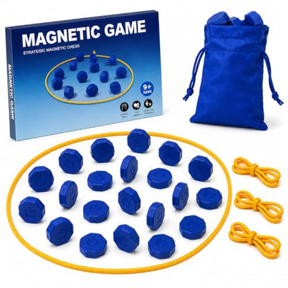 Magnetic Chess Game with 24 Full-Size Stones, Magnet Game with 3 String & Portable Storage Bag, Strategy Board Game for Family Game Night, Indoor Outdoor Use for Kids Adults