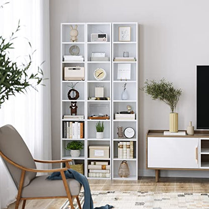 FOTOSOK White Bookshelf 8-Tier Narrow Bookshelf, 11.6 X 9.3 X 70.9 Tall CD DVD Media Tower Rack with 4 Adjustable Shelves, Tall Narrow Bookcase Slim Display Bookshelf with Cube Storage for Home Office - color: White