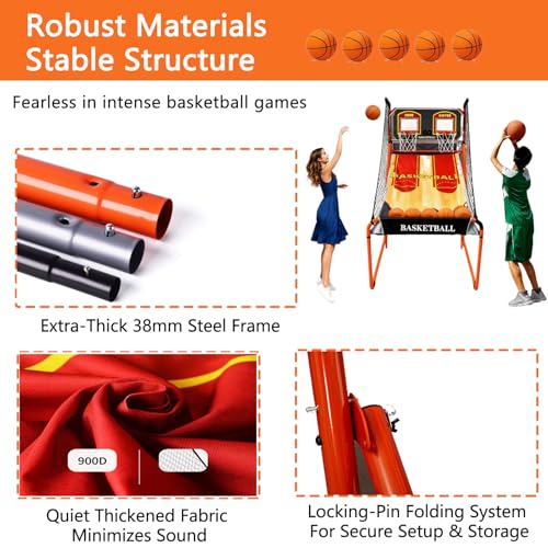 Foldable Indoor Basketball Arcade Game, Smart Basketball Hoop Game Console, with LED Scoreboard & 8 Game Modes, Durable Design & Easy Setup, Interactive Fun