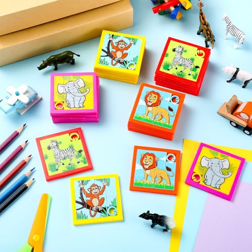 Simgoing 24 Pcs Animals Slide Puzzle for Kids Fun Brain Teaser Toys Games Develops Student Cognitive Problem Skills Small Sliding Puzzle for Back to School Gift Classroom Home Vbs Party Learning