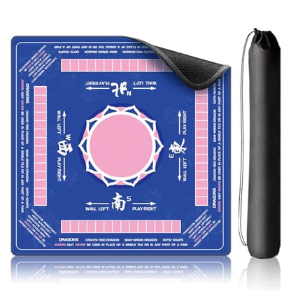 LZSIG Mahjong Mat 33"x33" - Non-Slip Noise Reduction Gaming Mat with Beginner Rules for American Mahjong, Chinoiserie Lotus Artwork Waterproof Surface with Carry Bag for Game Nights, Gift (Blue) - color: Blue