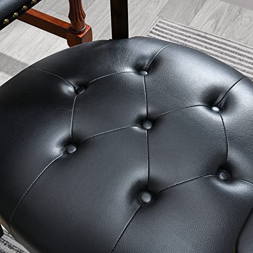 Set of 4 Dining Chair with Casters, Accent Captains Leather Chairs with Wheels & Arms,Wheeled Roller Wood Chairs for Kitchen & Game Poker Table,Espresso&Black 318BK(NO Table!) - color: Espresso&black