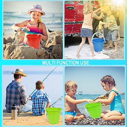Jumbo Castle Model Beach Gear 7" Large Sand Buckets Pails Beach Water Pool Gardening Bath Toy Environmentally ABS Durable Thick Plastic Complete Gift Set Bundle For Kids Boys Girls- 3 Pack Green Blue - style: Round Castle