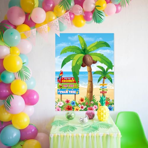 Faccito Hawaiian Party Game Luau Games Summer Tropical Pin The Sunglasses on Pineapple Pin The Coconut on Palm Tree with 24 Pcs Stickers for Tiki Summer Beach Hawaii Luau Party Supplies(Coconut) - style: Palm