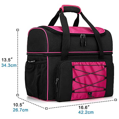 DSLEAF Bowling Bag for 2 Balls, Bowling Tote with Wooden Bowling Cups and Padded Divider for Double Ball and A Pair of Bowling Shoes Up to Mens 16 and Extra Essentials (Patent Design), Bag Only - color: Rose Red