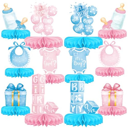 Gender Reveal Decoration Set - Includes Baby Reveal Table Decorations with Honeycomb Centerpiece for Boy or Girl Baby Shower Party Decoration - style: Gender Reveal