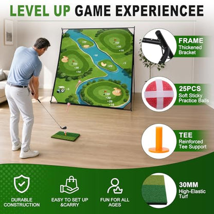 71"×71" Golf Chipping Game Outdoor Indoor, Double Sided Golf Chipping Practice Set with Hitting Mat, Golf Club, Sticky Ball,Scoreboard