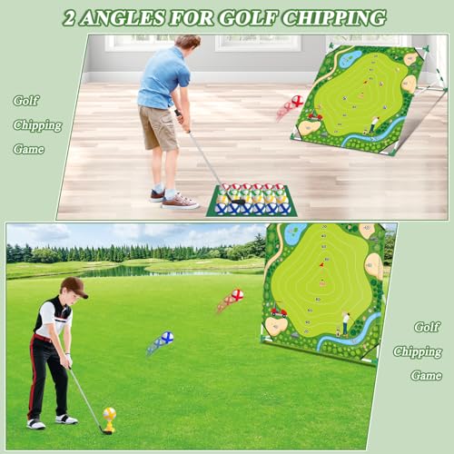 Mostop Golf Chipping Game Set: Indoor Outdoor Golf Target Game Set Includes 24 Balls, Scoreboard, Club, Carrying Bag, 2 Adjustable Angles, Fun Family Outdoor Toys for Kids Teens Adults