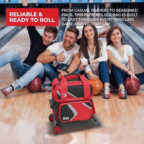 BSI Dash Roller Bowling Bag with Smooth Rolling Wheels, Padded Ball Compartment, Retractable Locking Handle, & Shoe Pocket - color: Black/Red/Gray, style: Single