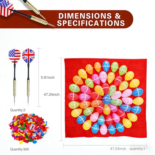 Balloon Dart Board, Carnival Fair Balloon Pop Game, Balloon Dart Game Board Set with 2 Darts & 500 Balloons, Classic Target Game for Birthday Parties, Carnivals