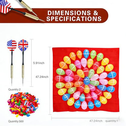 Balloon Dart Board, Carnival Fair Balloon Pop Game, Balloon Dart Game Board Set with 2 Darts & 500 Balloons, Classic Target Game for Birthday Parties, Carnivals
