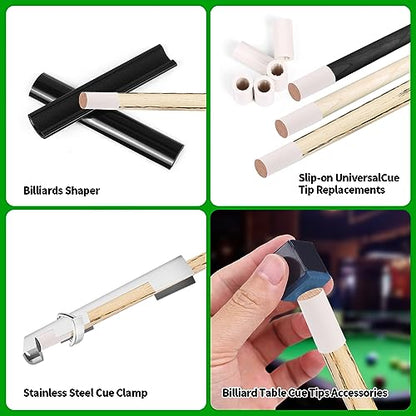Vefungyan Billiard Pool Cue Repair Kit: 2 Pool Cue Tip Clamp 20 Billiard Cue Tips 4 Shaper 5 Chalk Cubes 5 Pool Cue Repairers 2 Planers - color: Multicolor 1