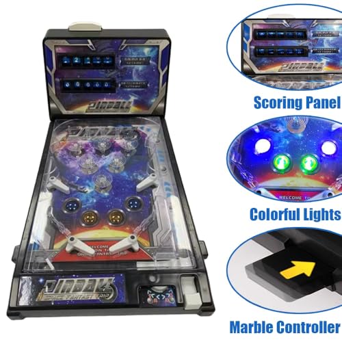 Retro Electronic Tabletop Pinball Game Machine with Lights Sounds and Scoreboard Portable Pinball Machine Mini Desktop Ball Shooting Toy