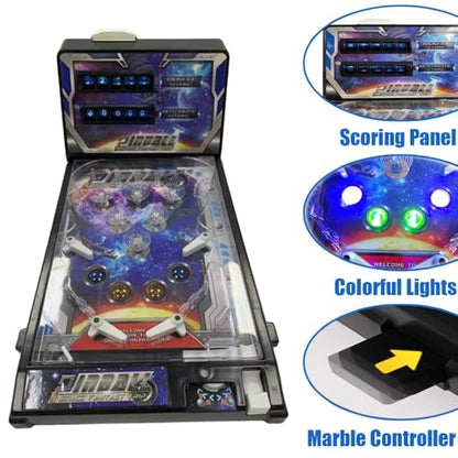 Retro Electronic Tabletop Pinball Game Machine with Lights Sounds and Scoreboard Portable Pinball Machine Mini Desktop Ball Shooting Toy
