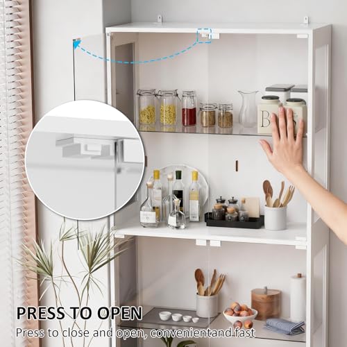 Display Cabinet with Glass Doors 4 Tier Glass Display Case with RGB LED Lights Display Cases for Collectibles Adjustable Shelves Display Case, for Game Room, Living Room, Bedroom, White - color: White