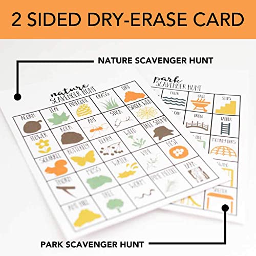Nature Scavenger Hunt Games for Kids, Outdoor, Birthday Party, Road Trip, Travel Activities, Includes 10 Dry Erase Markers and Cards, Family Game Night