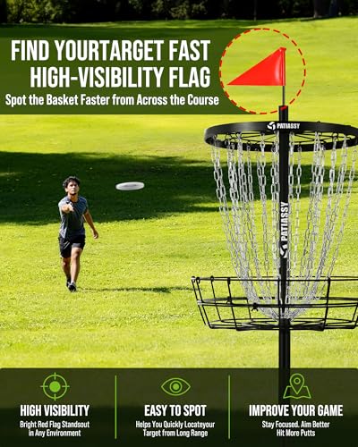 Disc Golf Basket with 24/12 Heavy Duty Chains, Disc Golf Target with Adjustable Height/Sound Reducer & Remote LED Light & Light Up Discs, Durable Practice Goal with Ground Stake for Backyard