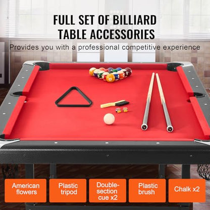 Happybuy 7ft Billiards Table, Portable Foldable Pool Table, Complete Set with Balls, Cues, Chalks & Brush, Black with Red Cloth, Ideal for Family Game Room, Kids, Adults