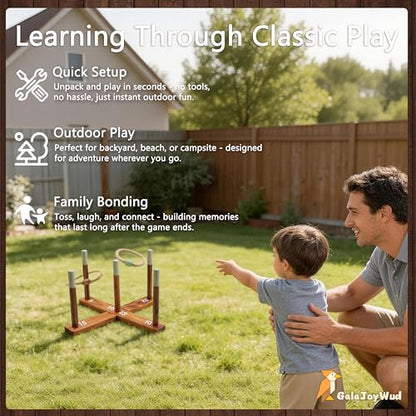 Ring Toss Game for Kids – Backyard Games Set with Wooden Poles, Rope Rings & Portable Carrying Case – Indoor & Outdoor Lawn Games for Family, Beach, Camping, Party Activities
